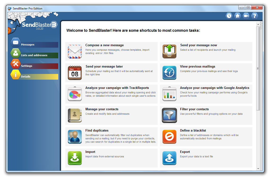 Home Software features Download Free Screenshots Buy SendBlaster PRO ...
