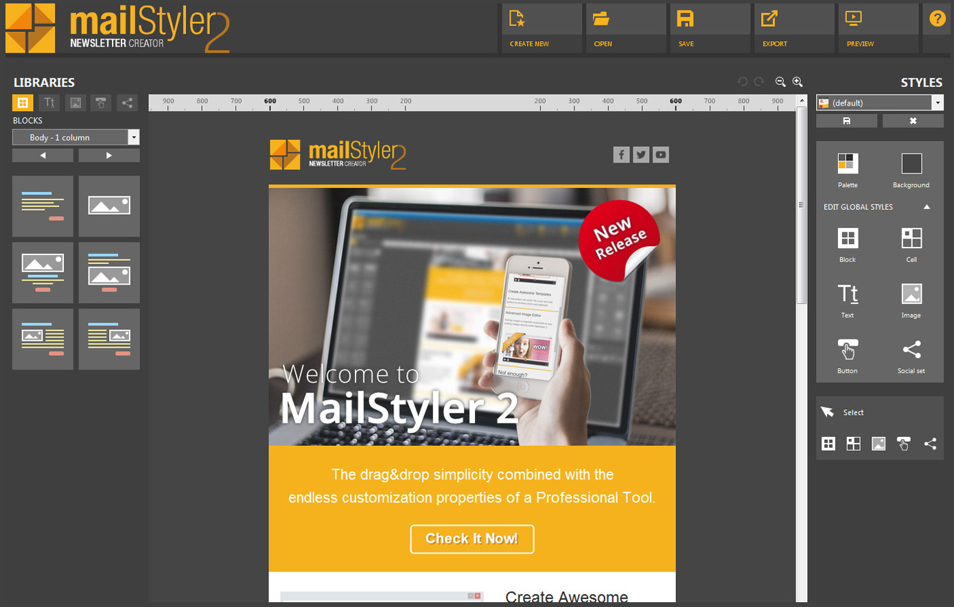 Mailstyler newsletter template creator