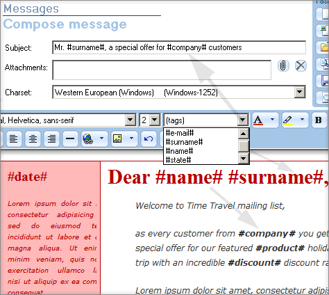 Mailing list email merge function