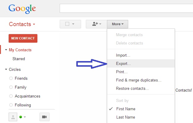 Export Gmail contacts in csv