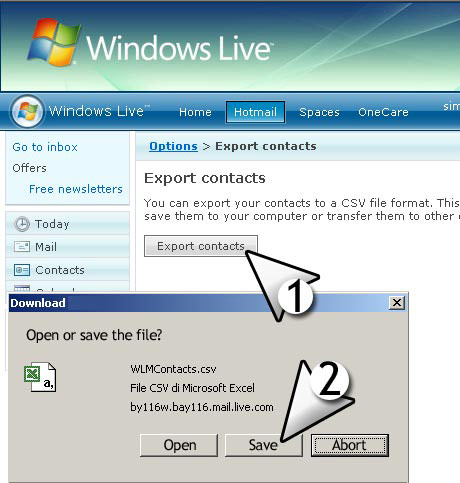 import msn live contacts email list with CSV file format