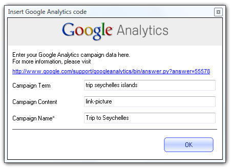 how to insert google analytics links