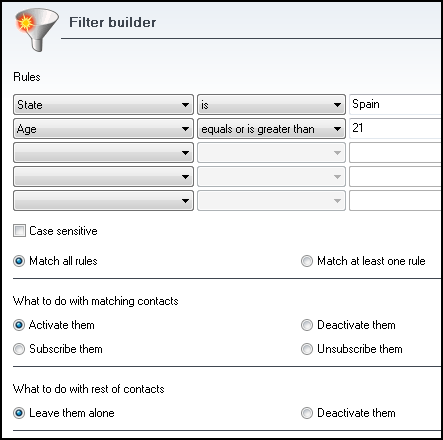 SendBlaster advanced data filters