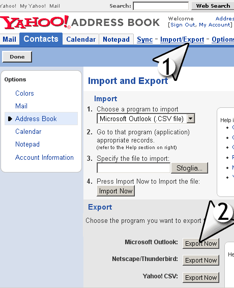 exportar contactos de yahoo con formato csv