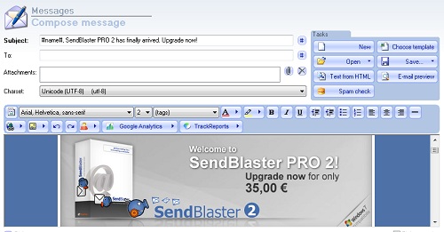 SendBlaster message composing window