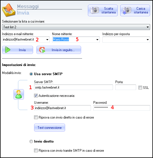 Esempio di configurazione SMTP di Fastweb